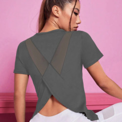 T-shirt de yoga sans couture pour femme, haut court de fitness, chemises d'entraînement athlétiques, vêtements de sport à manche