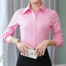 Chemisier à manches longues pour femmes, chemise blanche élégante, chemisier de bureau pour dames, chemises d'affaires roses, bo