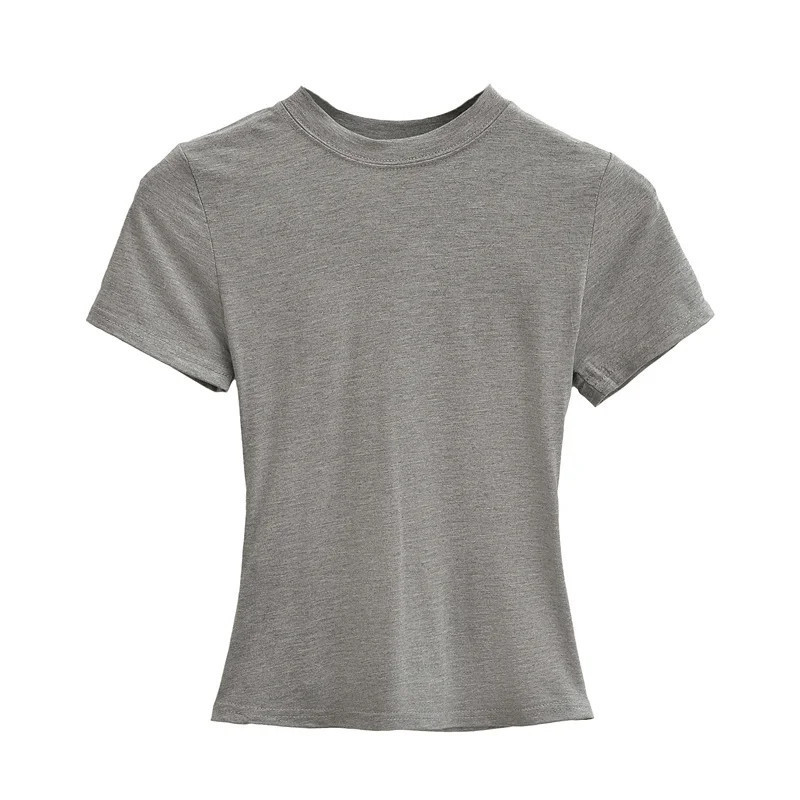 T-shirt Manches Courtes pour Femme, Décontracté, Sexy, Slim, Tendance, Solide, de Haute Qualité, Y2K, Nouveauté 2024