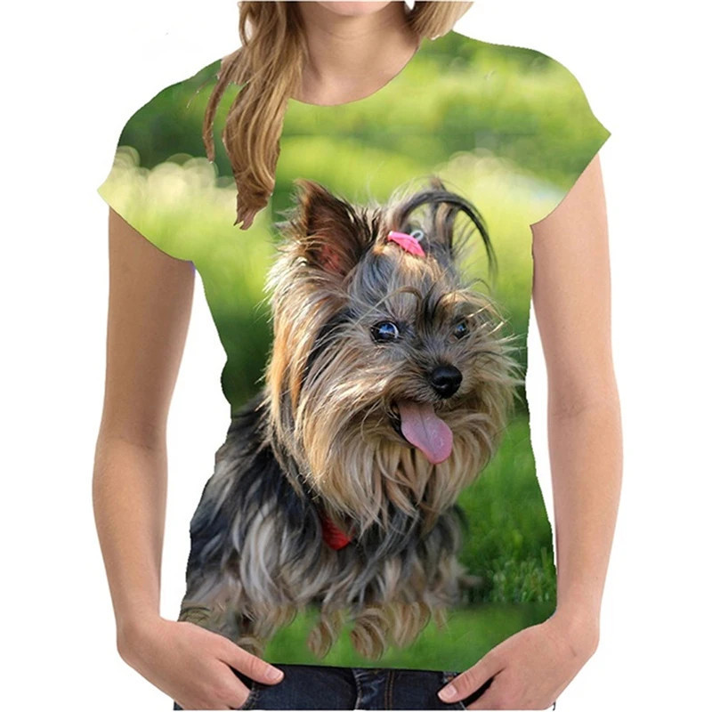 T-shirt imprimé animal 3D Yorkshire Terrier pour femme, Streetwear mignon, Économie Harajuku, Vêtements respirants, Y-Woman, Été