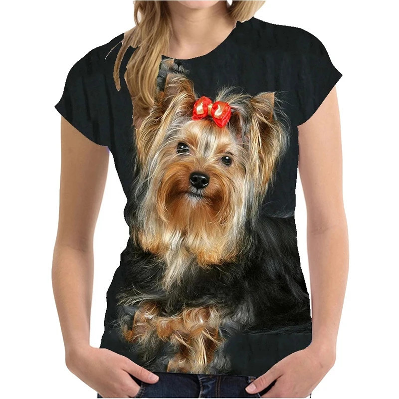 T-shirt imprimé animal 3D Yorkshire Terrier pour femme, Streetwear mignon, Économie Harajuku, Vêtements respirants, Y-Woman, Été