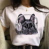 T-shirt pour femme, avec image de bouledogue français, vêtement japonais