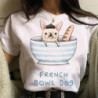 T-shirt pour femme, avec image de bouledogue français, vêtement japonais