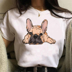 T-shirt pour femme, avec image de bouledogue français, vêtement japonais