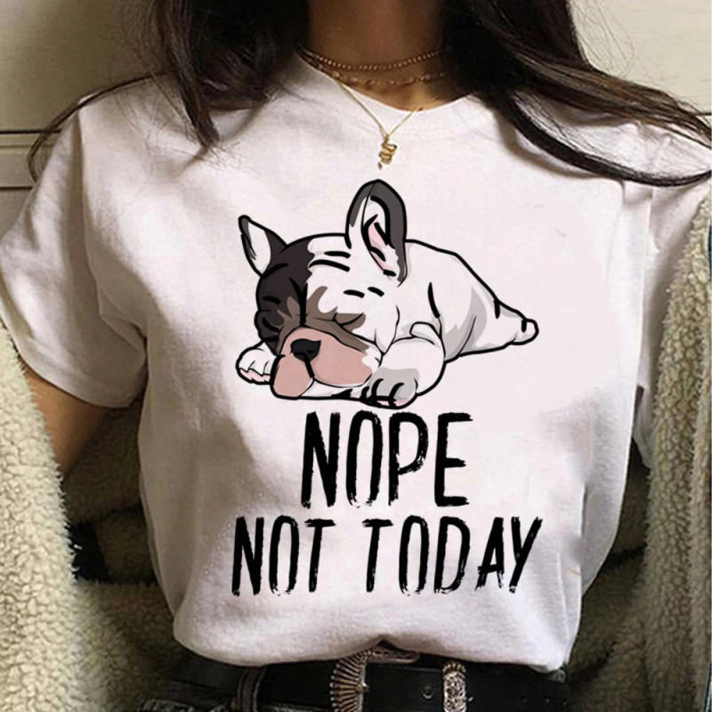 T-shirt pour femme, avec image de bouledogue français, vêtement japonais