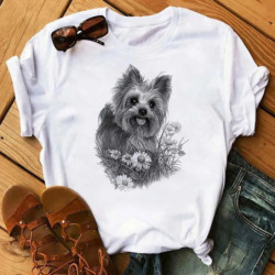 T-shirt imprimé chiens mignons pour femmes, vêtements blancs à manches courtes pour dames, haut Harajuku Y2K, t-shirt graphique 