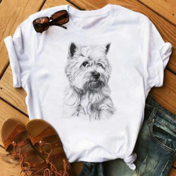 T-shirt imprimé chiens mignons pour femmes, vêtements blancs à manches courtes pour dames, haut Harajuku Y2K, t-shirt graphique 