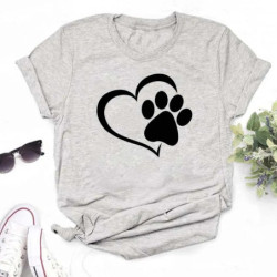 Maycaur-T-shirt noir à col rond pour femme, estival et humoristique, avec imprimé cœur, pattes de chien, dessin animé, à la mode