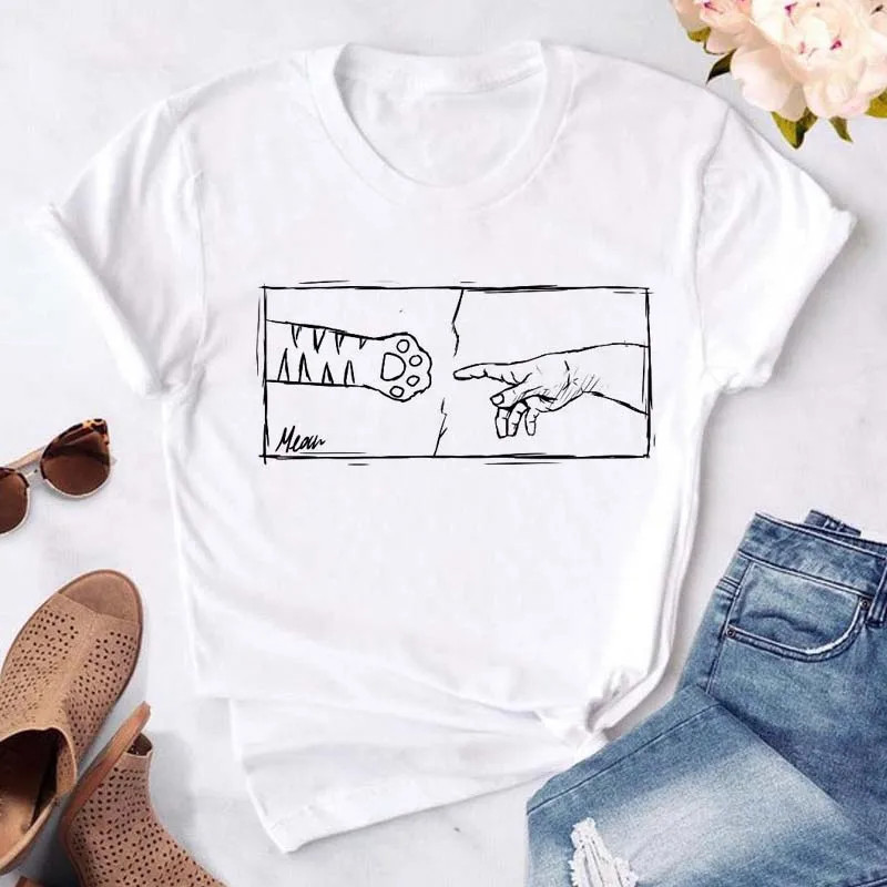 Maycaur-T-shirt noir à col rond pour femme, estival et humoristique, avec imprimé cœur, pattes de chien, dessin animé, à la mode