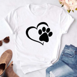 Maycaur-T-shirt noir à col rond pour femme, estival et humoristique, avec imprimé cœur, pattes de chien, dessin animé, à la mode