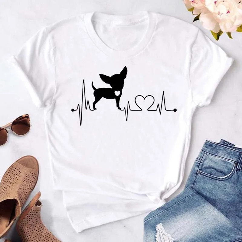 Maycaur-T-shirt noir à col rond pour femme, estival et humoristique, avec imprimé cœur, pattes de chien, dessin animé, à la mode