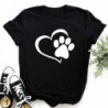 Maycaur-T-shirt noir à col rond pour femme, estival et humoristique, avec imprimé cœur, pattes de chien, dessin animé, à la mode