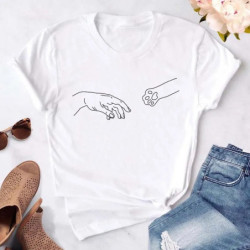 Maycaur-T-shirt noir à col rond pour femme, estival et humoristique, avec imprimé cœur, pattes de chien, dessin animé, à la mode