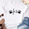 Maycaur-T-shirt noir à col rond pour femme, estival et humoristique, avec imprimé cœur, pattes de chien, dessin animé, à la mode