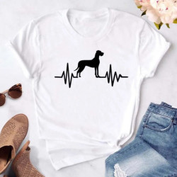 Maycaur-T-shirt noir à col rond pour femme, estival et humoristique, avec imprimé cœur, pattes de chien, dessin animé, à la mode