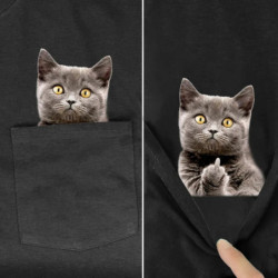 CLOOCL-T-shirt imprimé animal pour hommes et femmes, marque de mode, autocollants de chat de poche d'été, chemises Hip Hop, t-sh