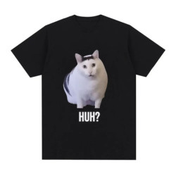 Chat qui dit Huh? T-shirt manches courtes homme et femme, 100 coton respirant, humoristique, harajuku, à la mode