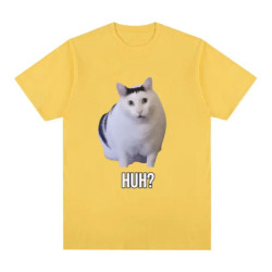 Chat qui dit Huh? T-shirt manches courtes homme et femme, 100 coton respirant, humoristique, harajuku, à la mode