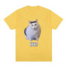 Chat qui dit Huh? T-shirt manches courtes homme et femme, 100 coton respirant, humoristique, harajuku, à la mode