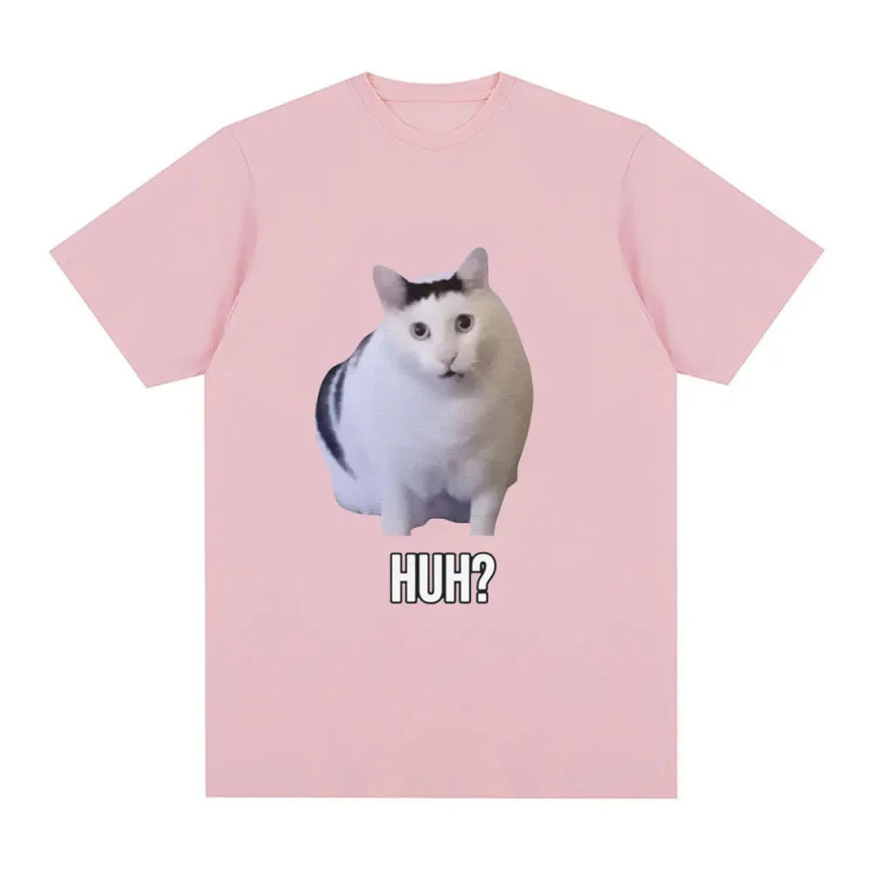 Chat qui dit Huh? T-shirt manches courtes homme et femme, 100 coton respirant, humoristique, harajuku, à la mode