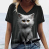 T-shirt à manches courtes imprimé chat 3D pour femmes, pull à col rond, streetwear décontracté, vêtements respirants féminins, m