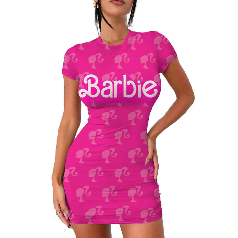 Robe moulante dos nu Barbie sexy pour femmes, mini jupe plissée mince à manches courtes, robe de soirée moulante pour femmes, dé