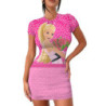 Robe moulante dos nu Barbie sexy pour femmes, mini jupe plissée mince à manches courtes, robe de soirée moulante pour femmes, dé