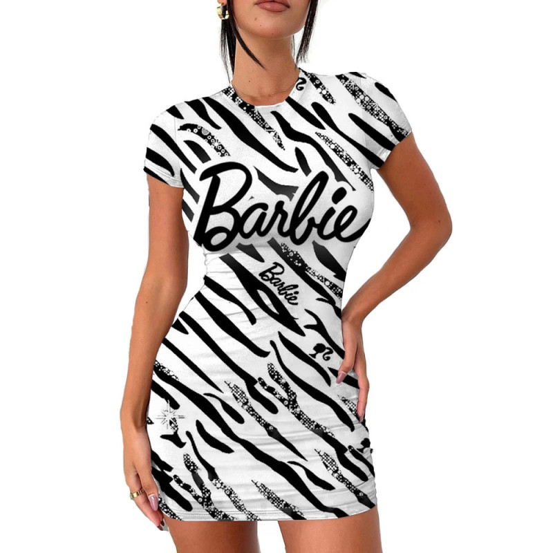 Robe moulante dos nu Barbie sexy pour femmes, mini jupe plissée mince à manches courtes, robe de soirée moulante pour femmes, dé