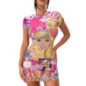 Robe moulante dos nu Barbie sexy pour femmes, mini jupe plissée mince à manches courtes, robe de soirée moulante pour femmes, dé