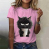 T-shirt manches courtes col rond femme, streetwear, décontracté, à la mode, avec chat imprimé en 3D