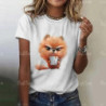 T-shirt manches courtes col rond femme, streetwear, décontracté, à la mode, avec chat imprimé en 3D