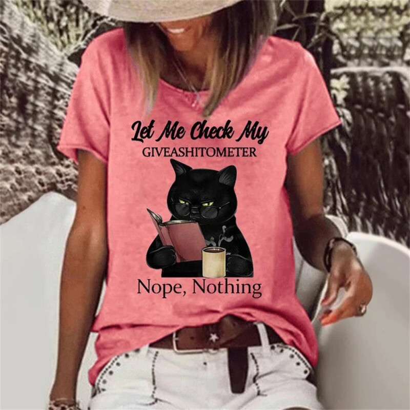 T-shirt manches courtes col rond femme, streetwear, décontracté, à la mode, avec chat imprimé en 3D