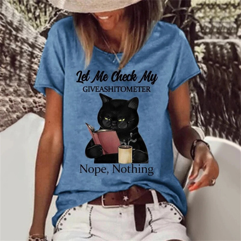 T-shirt manches courtes col rond femme, streetwear, décontracté, à la mode, avec chat imprimé en 3D