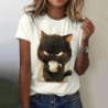 T-shirt manches courtes col rond femme, streetwear, décontracté, à la mode, avec chat imprimé en 3D