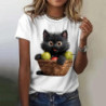 T-shirt manches courtes col rond femme, streetwear, décontracté, à la mode, avec chat imprimé en 3D