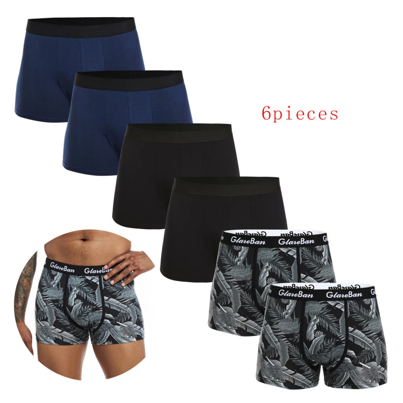 6 Pièces par Paquet, Boxer Noir Doux et Respirant pour Homme, Sous-Vêtement Masculin, Slip, Culotte, Zones Me Goals, 2024