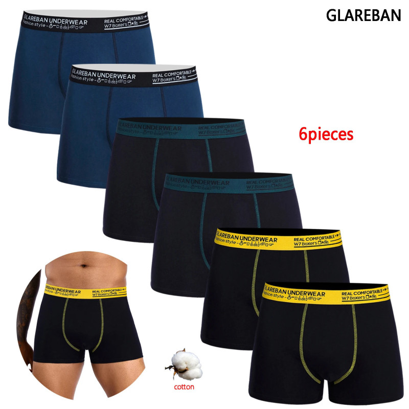 6 Pièces par Paquet, Boxer Noir Doux et Respirant pour Homme, Sous-Vêtement Masculin, Slip, Culotte, Zones Me Goals, 2024