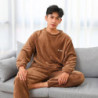 Pyjama en Velours Épais et Chaud pour Homme, Vêtements de Maison, à Manches sulf, Solide, Doux, pour Couple, Collection Automne 