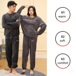 Pyjama en Velours Épais et Chaud pour Homme, Vêtements de Maison, à Manches sulf, Solide, Doux, pour Couple, Collection Automne 