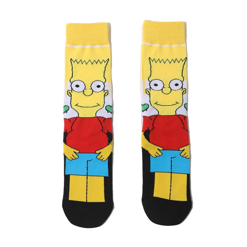 Chaussettes unisexes drôles de dessin animé Simpsons pour hommes, impression Hip Hop, nouveauté Elin Sokken, planche à roulettes