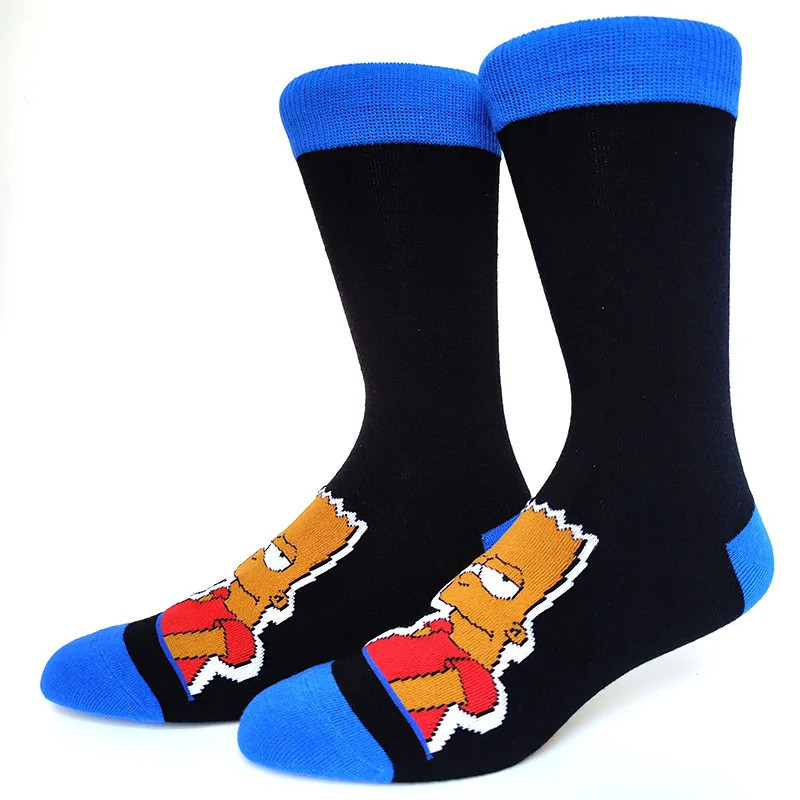 Chaussettes unisexes drôles de dessin animé Simpsons pour hommes, impression Hip Hop, nouveauté Elin Sokken, planche à roulettes