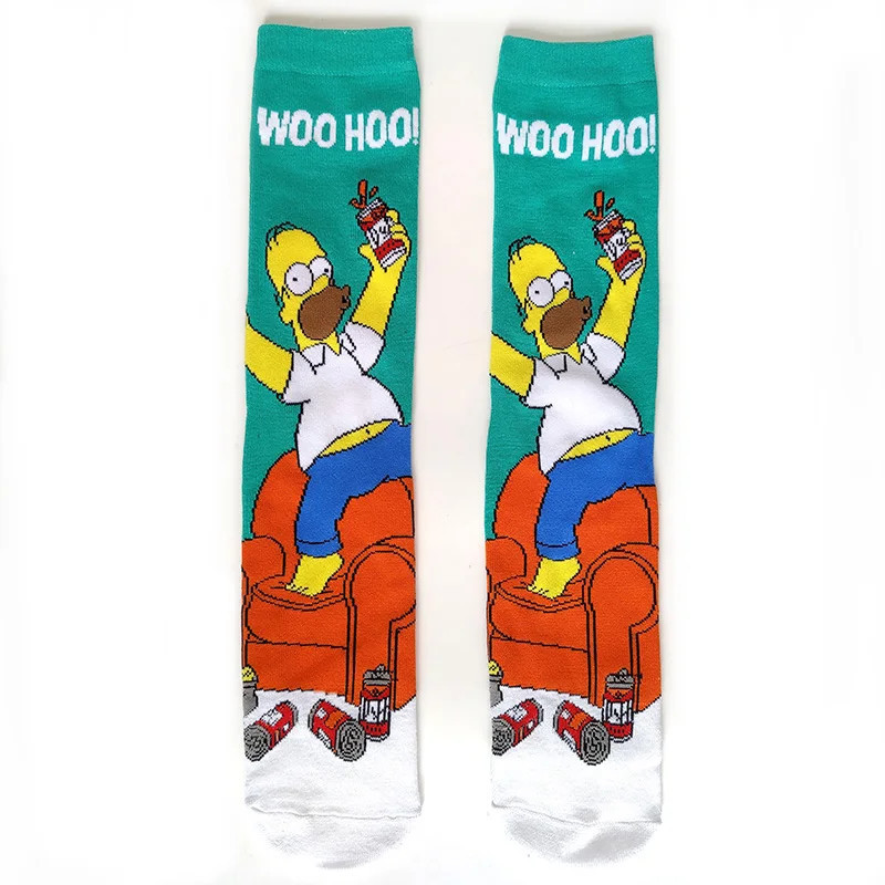 Chaussettes unisexes drôles de dessin animé Simpsons pour hommes, impression Hip Hop, nouveauté Elin Sokken, planche à roulettes