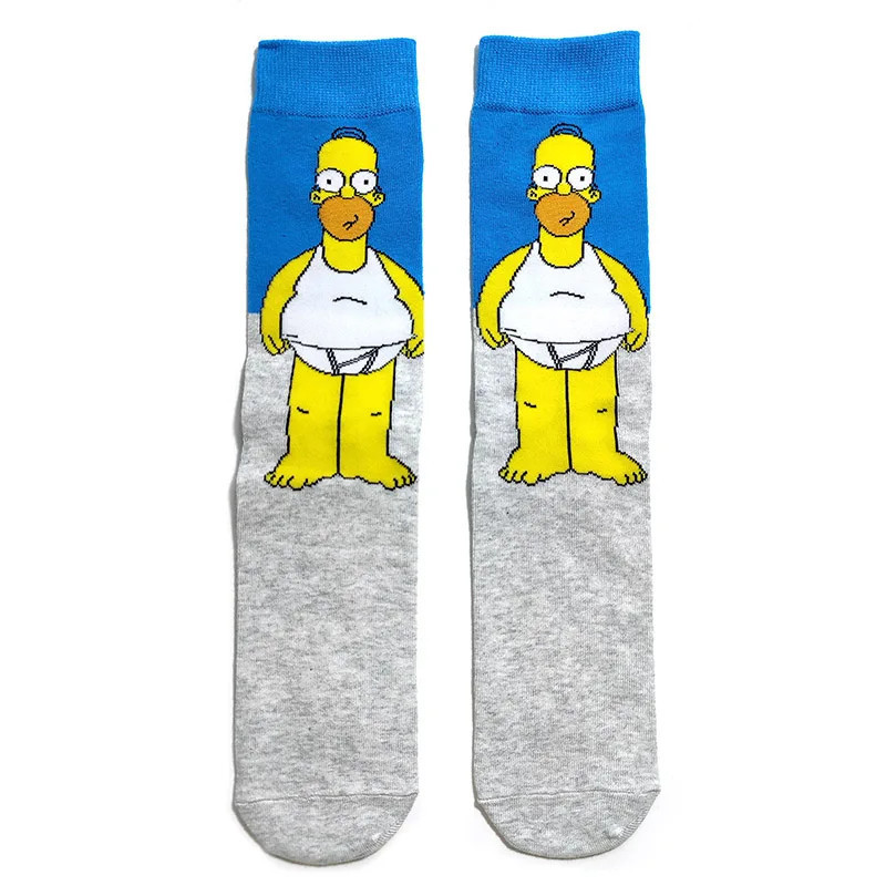 Chaussettes unisexes drôles de dessin animé Simpsons pour hommes, impression Hip Hop, nouveauté Elin Sokken, planche à roulettes