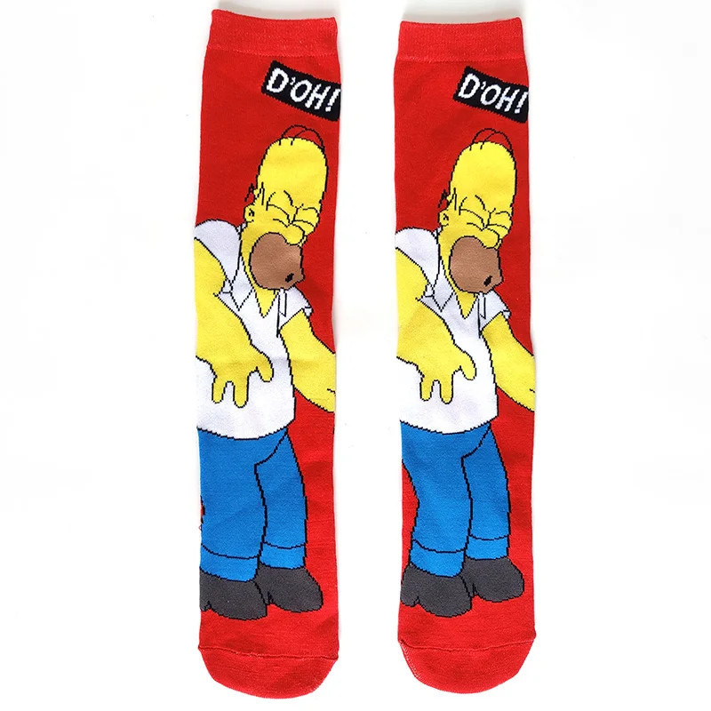 Chaussettes unisexes drôles de dessin animé Simpsons pour hommes, impression Hip Hop, nouveauté Elin Sokken, planche à roulettes