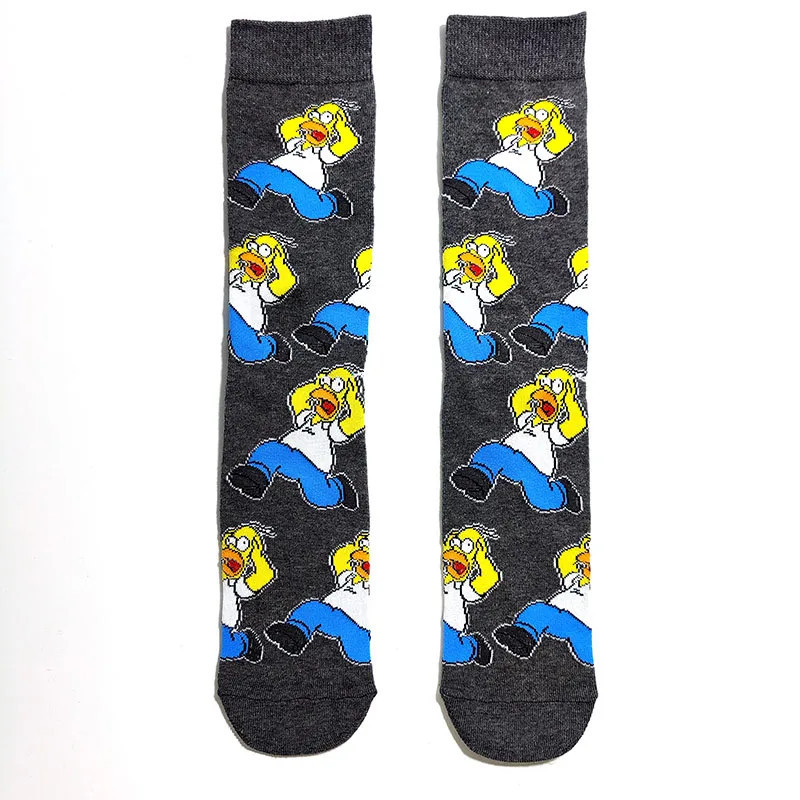 Chaussettes unisexes drôles de dessin animé Simpsons pour hommes, impression Hip Hop, nouveauté Elin Sokken, planche à roulettes