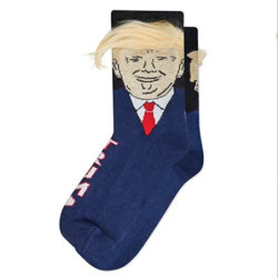 Chaussettes drôles du président Donald Trump pour hommes et femmes, parodie, rick abstrait 3D, faux cheveux, équipage, Sokken zo