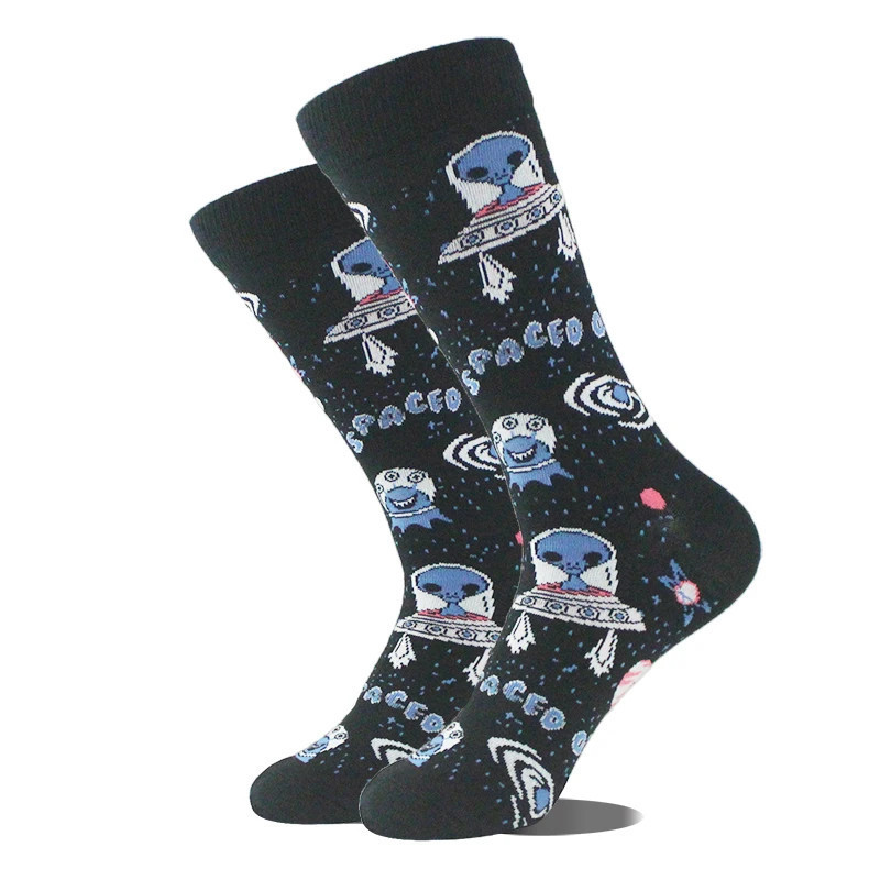 Chaussettes en coton Happy Funny pour hommes, conception extraterrestre, planète, requin, elin, unisexe, nouveauté, équipage de 