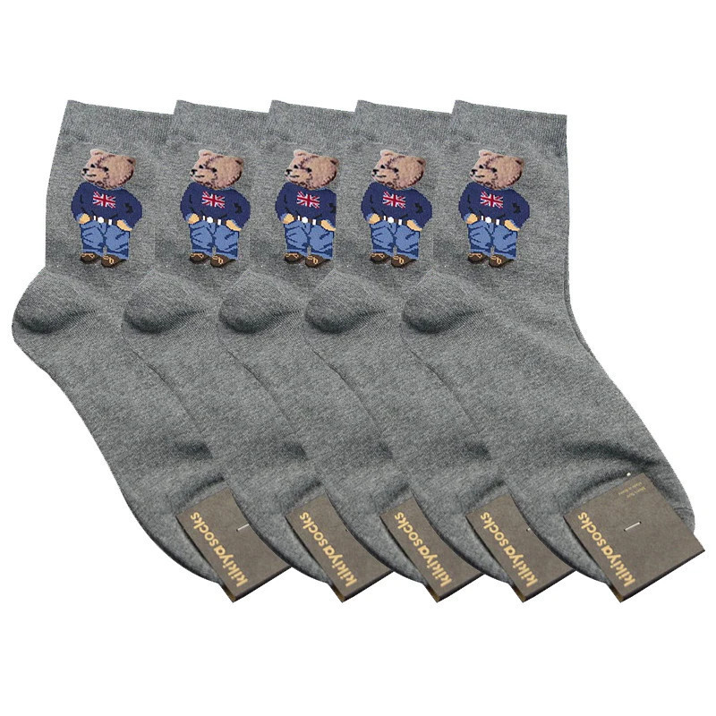 Dessin animé Gentleman ours hommes chaussettes coton Harajuku Skateboard chaussettes nouveauté respirant Sox cadeau de noël homm