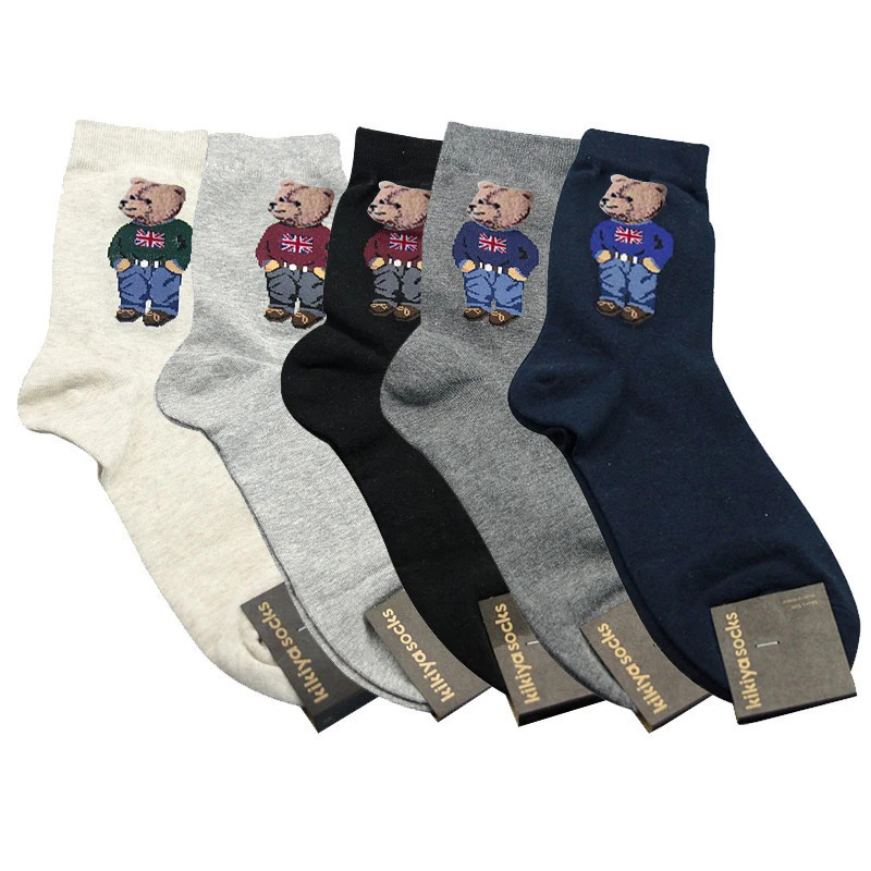 Dessin animé Gentleman ours hommes chaussettes coton Harajuku Skateboard chaussettes nouveauté respirant Sox cadeau de noël homm