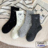 Chaussettes d'affaires mi-longues en coton noir, chaussettes décontractées monochromes, doux et chauds, automne et hiver, 4 pair